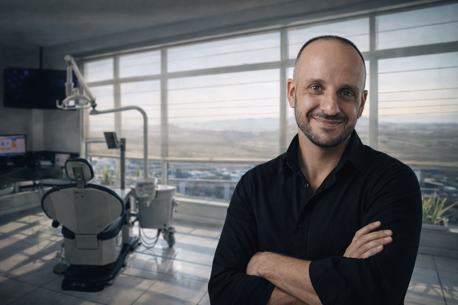 Dr. Daniel Prudente de braços cruzados no consultório